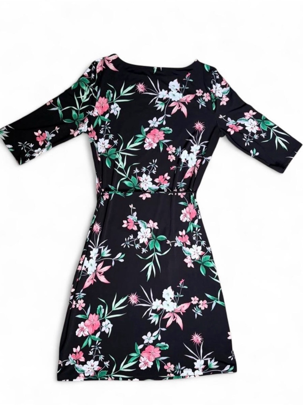 Liz Claiborne Career women’s lightweight black dress with florals. Sz. Medium. - Picture 2 of 5